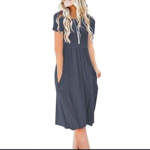 DB Moon - Casual Empire Waist Dress (Gray/Periwinkle)-L